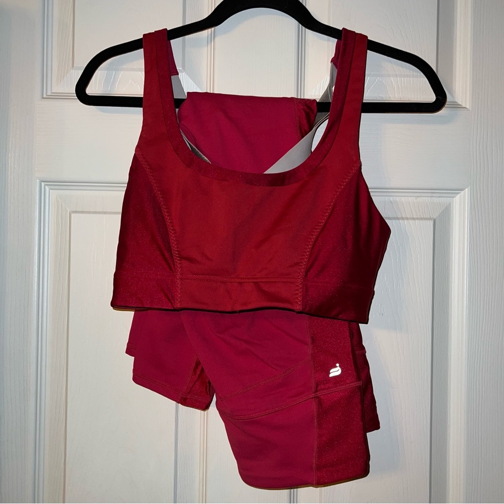 Fabletics Shine Collection Leggings & Sports Bra Pink Size M